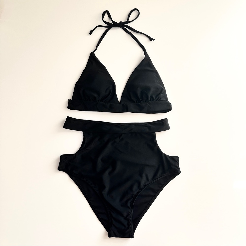 Black Two Piece Swimwear Medium Size